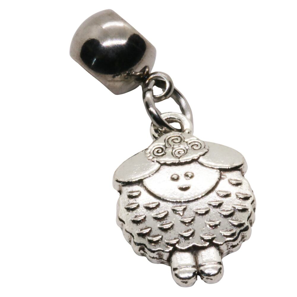 Sheep Metal Alloy Charm with Stainless Steel Connector, Animal Farm Accessory